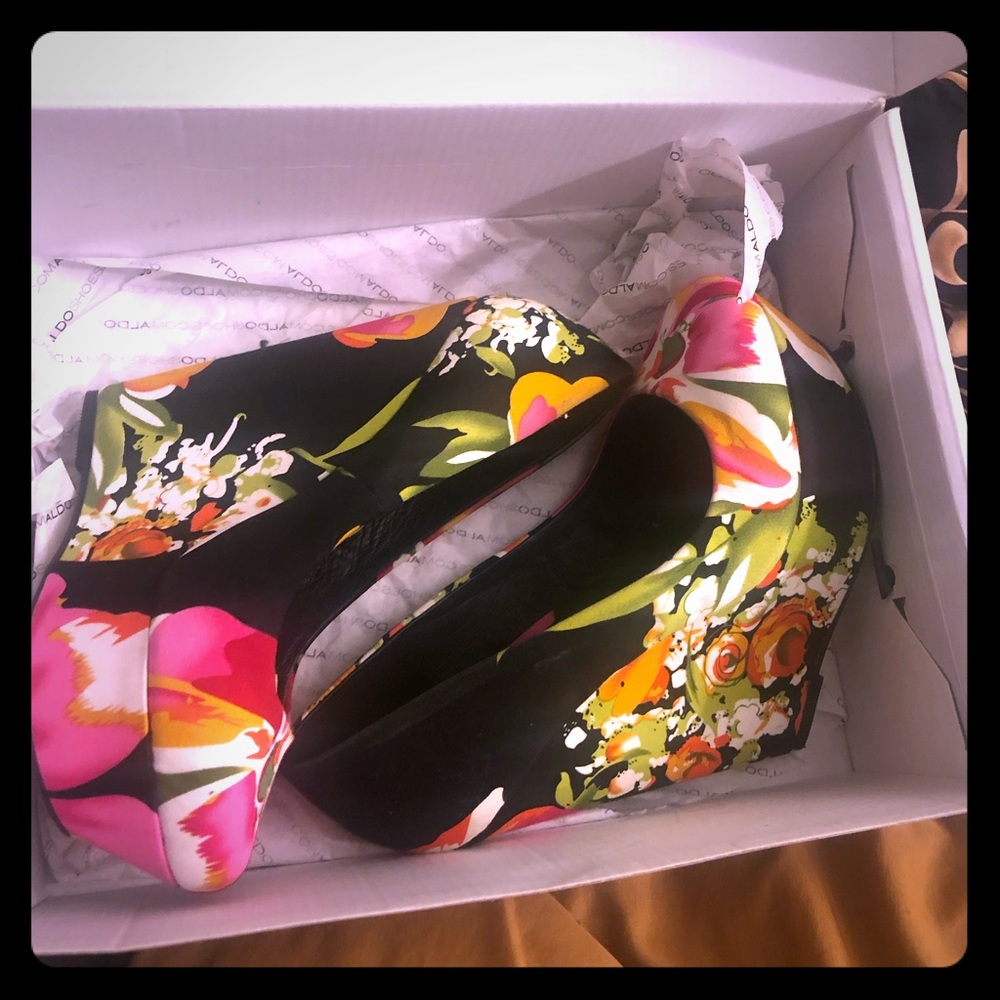 Black and Floral Wedges